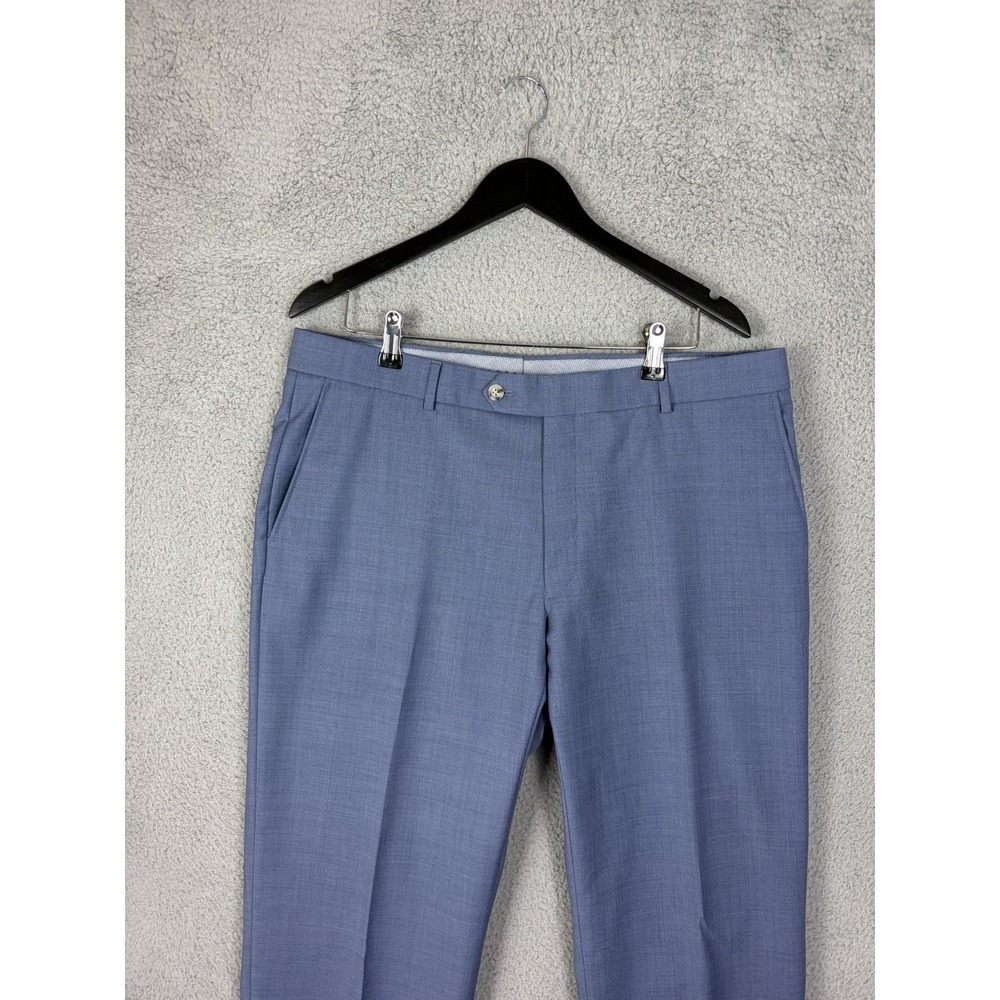 Ballin Mens 38x30 Blue Super 110s Wool Flat Front Comfort-EZE Dress Pants